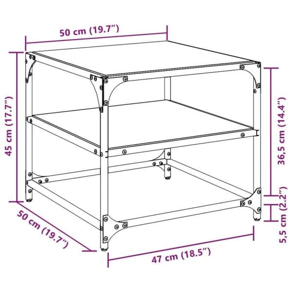 vidaXL Sofabord med gjennomsiktig glassplate 2 stk 50x50x45 cm stål