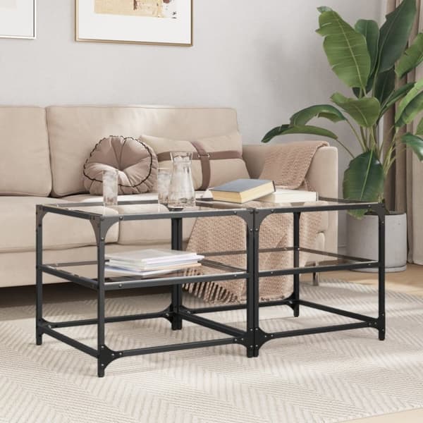 vidaXL Sofabord med gjennomsiktig glassplate 2 stk 50x50x45 cm stål