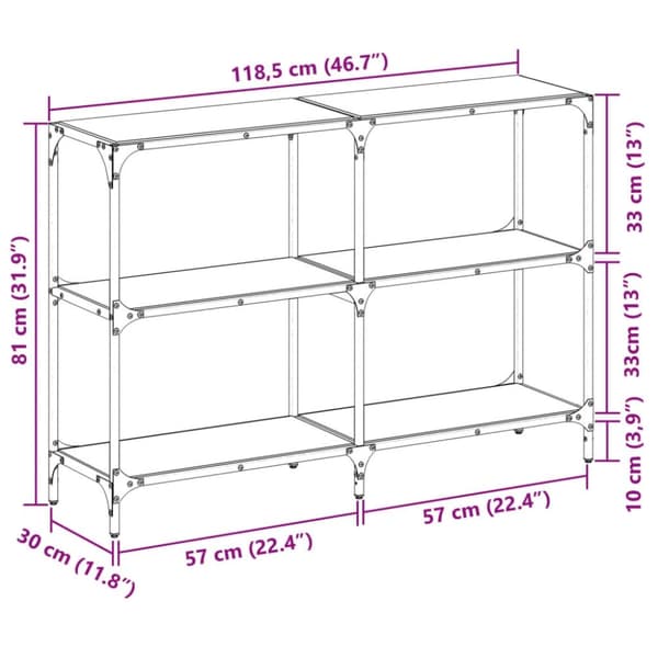 vidaXL Konsollbord med gjennomsiktig glassplate 118,5x30x81 cm stål
