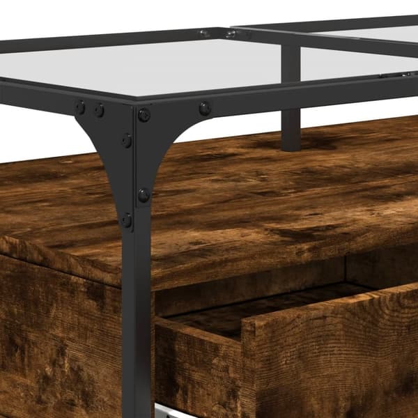 vidaXL Soffbord med glasskiva rökfärgad ek 98,5x50x45 cm stål