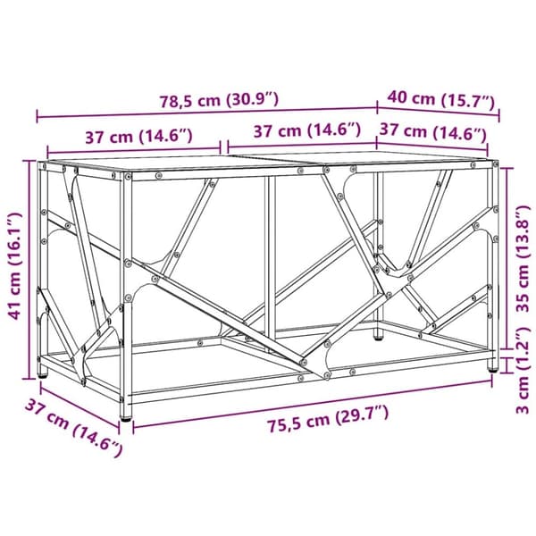 vidaXL Sofabord med gjennomsiktig glassplate 78,5x40x41 cm stål