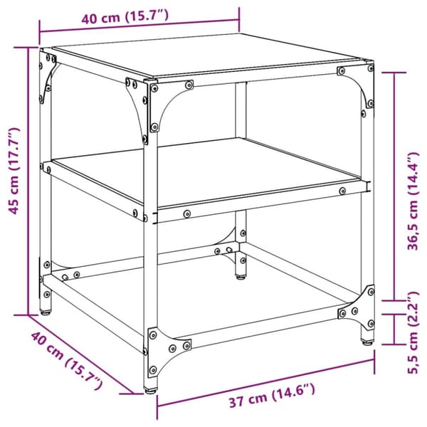 vidaXL Soffbord med transparent glasskiva 40x40x45 cm stål
