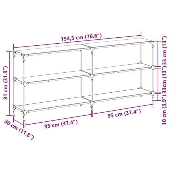 vidaXL Konsollbord med gjennomsiktig glassplate 194,5x30x81 cm stål