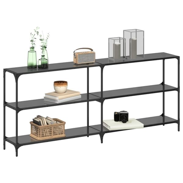 vidaXL konsolbord med sort glastop 194,5x30x81 cm stål