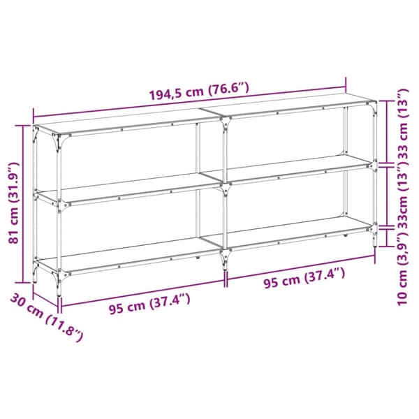 vidaXL konsolbord med sort glastop 194,5x30x81 cm stål