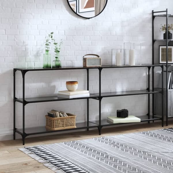 vidaXL konsolbord med sort glastop 194,5x30x81 cm stål