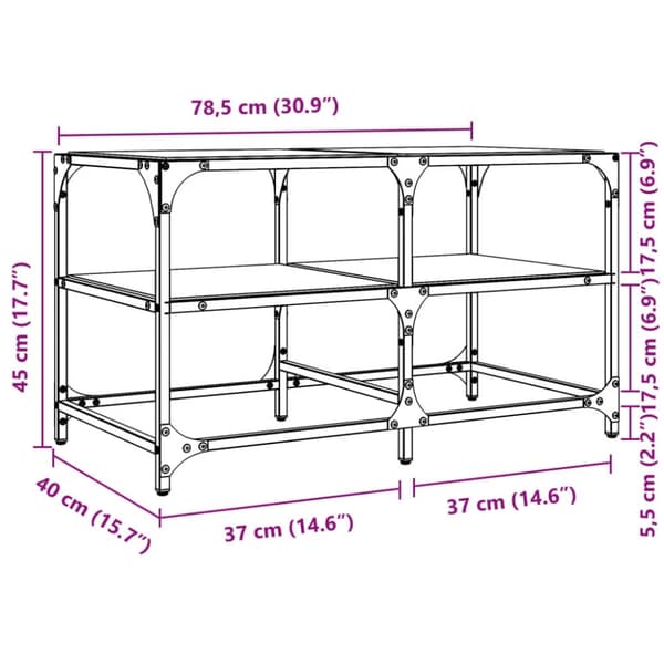 vidaXL sofabord med transparent glastop 78,5x40x45 cm stål
