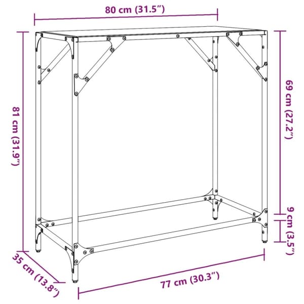 vidaXL konsolbord med transparent glastop 80x35x81 cm stål
