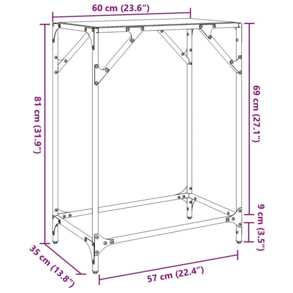 vidaXL konsolbord med transparent glastop 60x35x81 cm stål