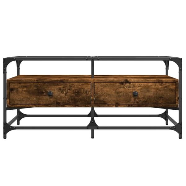 vidaXL sofabord med glasplade 98,5x50x45 cm røget egetræsfarve