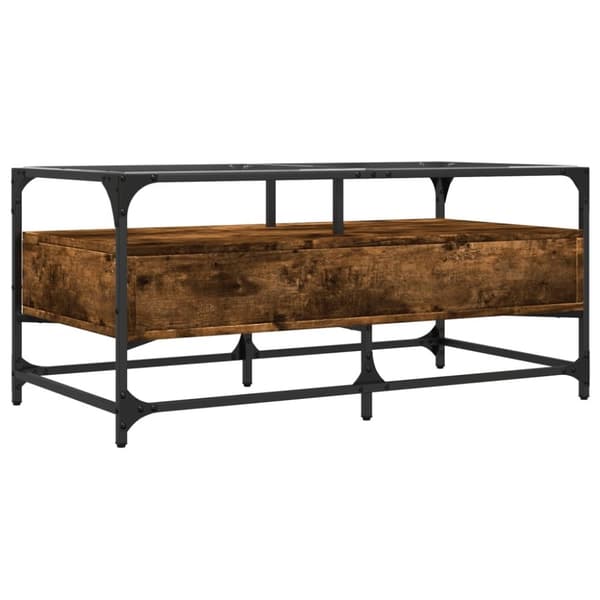 vidaXL sofabord med glasplade 98,5x50x45 cm røget egetræsfarve