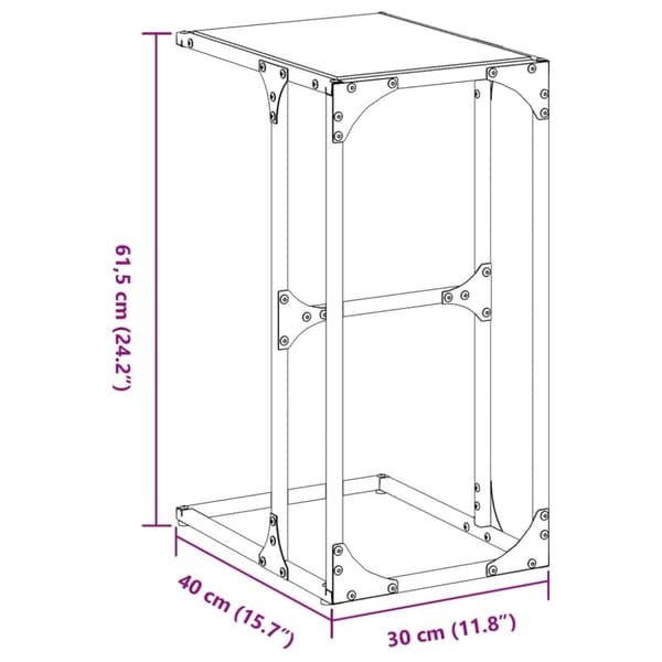 vidaXL sidebord med sort glastop 40x30x61,5 cm stål