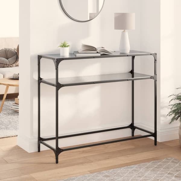 vidaXL konsolbord med sort glastop 98x35x81 cm stål
