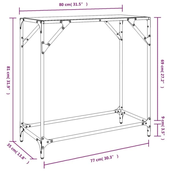 vidaXL Konsolipöytä musta lasinen pöytälevy 60x35x81 cm teräs