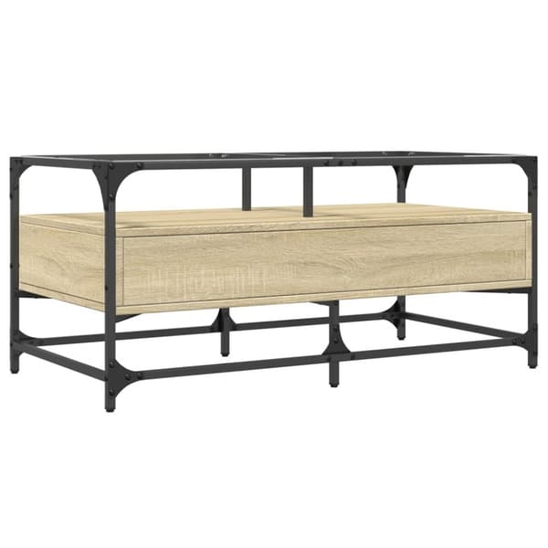 vidaXL sofabord med glasplade 98,5x50x45 cm sonoma-eg