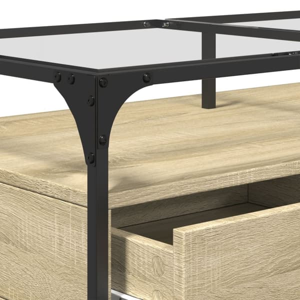 vidaXL sofabord med glasplade 98,5x50x45 cm sonoma-eg