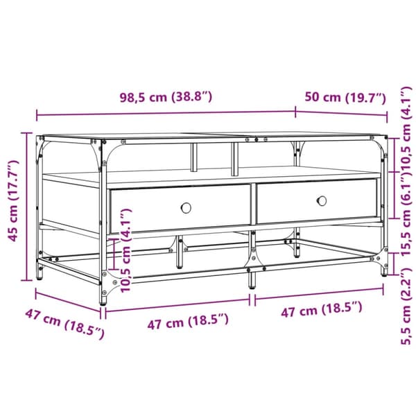 vidaXL sofabord med glasplade 98,5x50x45 cm sonoma-eg