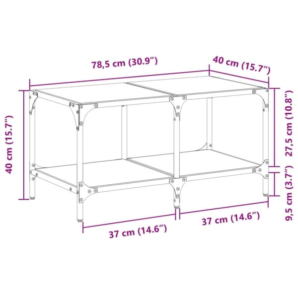 vidaXL sofabord med sort glastop 78,5x40x40 cm stål