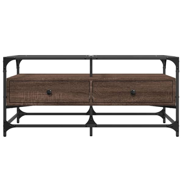 vidaXL sofabord med glasplade 98,5x50x45 cm brun egetræsfarve
