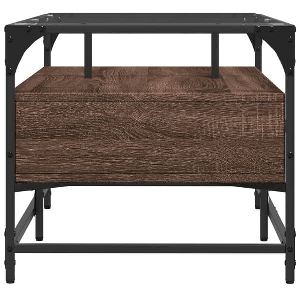 vidaXL sofabord med glasplade 98,5x50x45 cm brun egetræsfarve