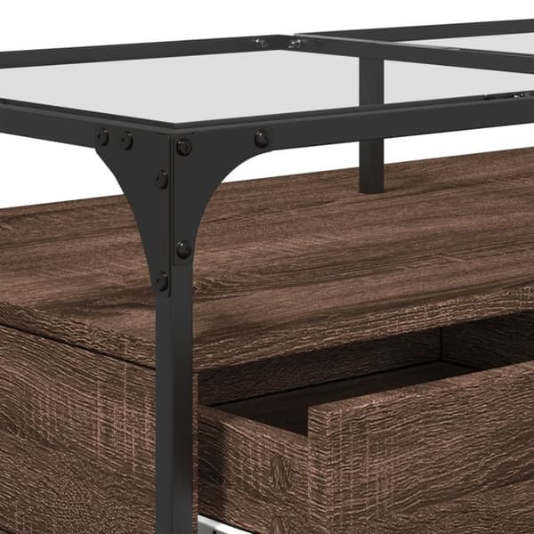 vidaXL sofabord med glasplade 98,5x50x45 cm brun egetræsfarve