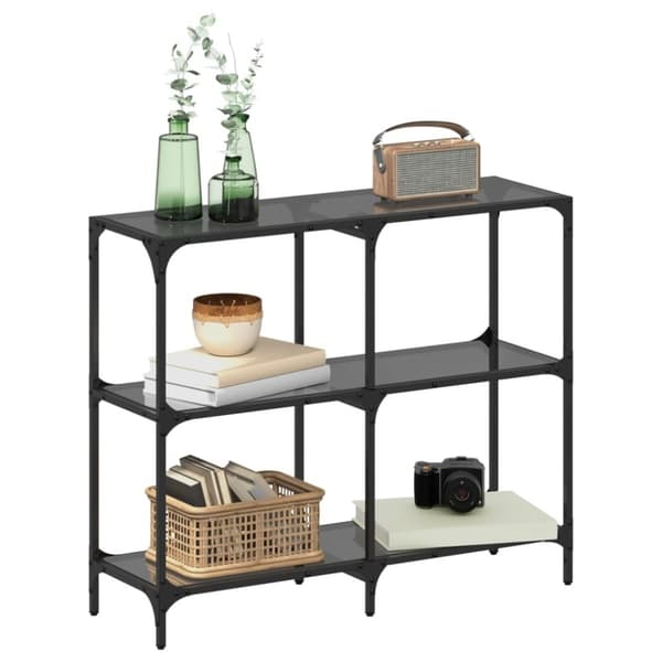vidaXL konsolbord med sort glastop 98x30x81 cm stål