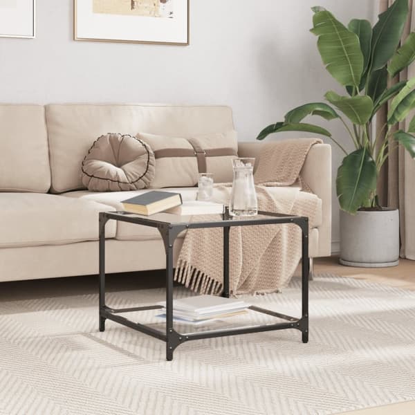 vidaXL Sofabord med gjennomsiktig glassplate 50x50x40 cm stål