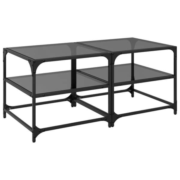 vidaXL Salongbord med svart glassplate 2 stk 50x50x45 cm stål