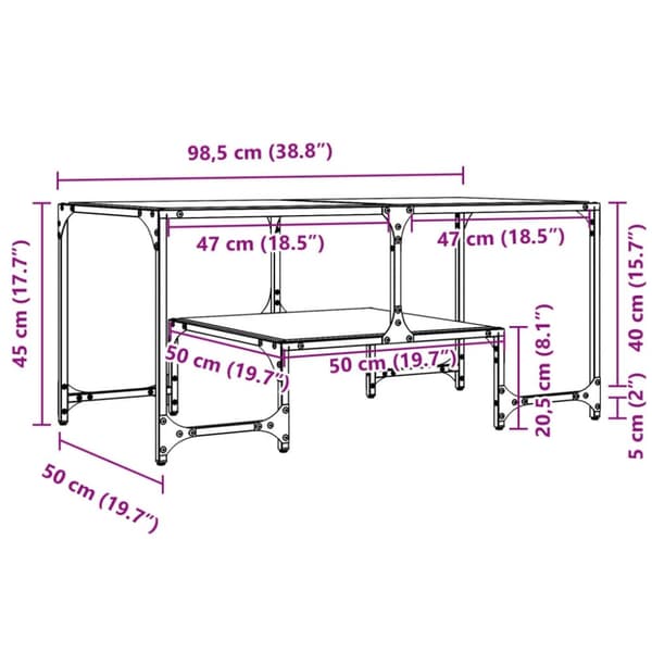 vidaXL Salongbord med svart glassplate 98,5x50x45 cm stål