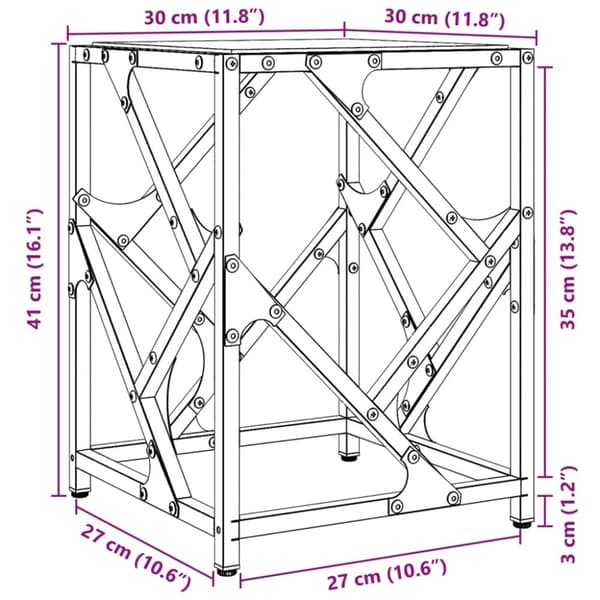 vidaXL sofabord med sort glastop 30x30x41 cm stål