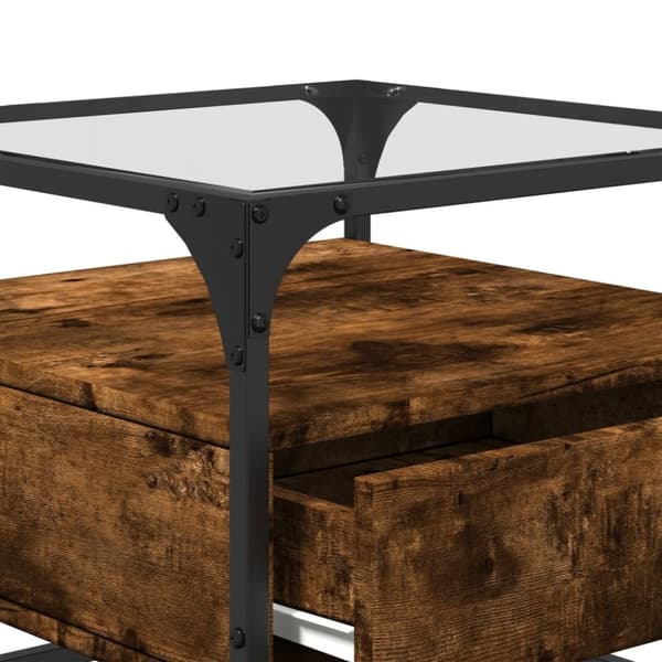 vidaXL sofabord med glasplade 50x50x45 cm røget egetræsfarve Stål