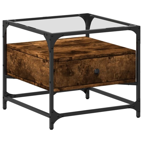 vidaXL sofabord med glasplade 50x50x45 cm røget egetræsfarve Stål