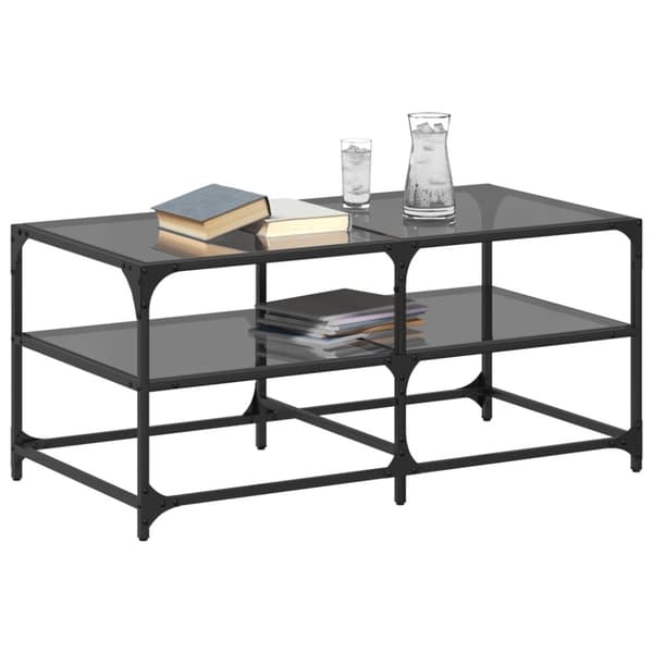 vidaXL sofabord med sort glastop 98,5x50x45 cm stål