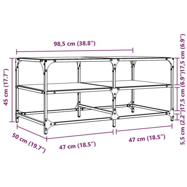 vidaXL sofabord med sort glastop 98,5x50x45 cm stål