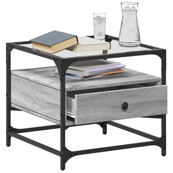 vidaXL sofabord med glasplade 50x50x45 cm grå sonoma-eg Stål