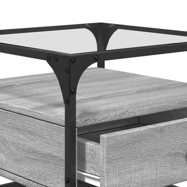 vidaXL sofabord med glasplade 50x50x45 cm grå sonoma-eg Stål