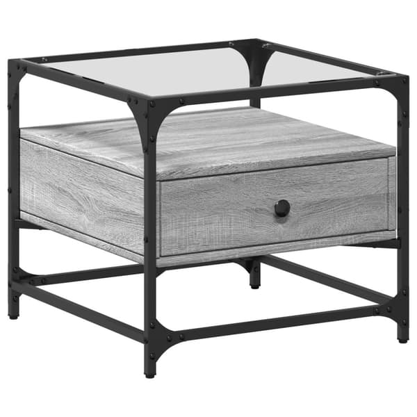 vidaXL sofabord med glasplade 50x50x45 cm grå sonoma-eg Stål