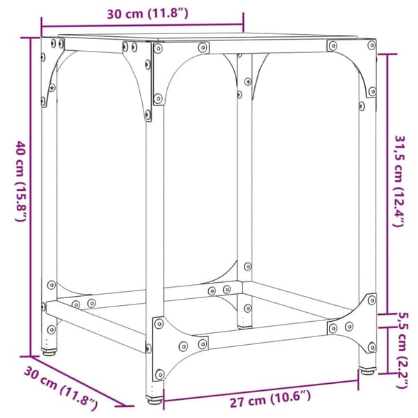 vidaXL sofaborde med transparent glastop 2 stk 30x30x40 cm stål