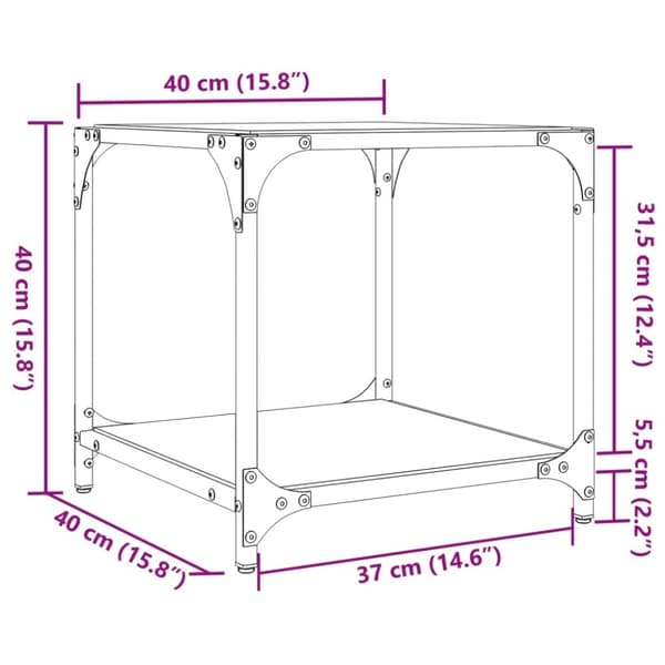 vidaXL sofaborde med sort glastop 2 stk 40x40x40 cm stål