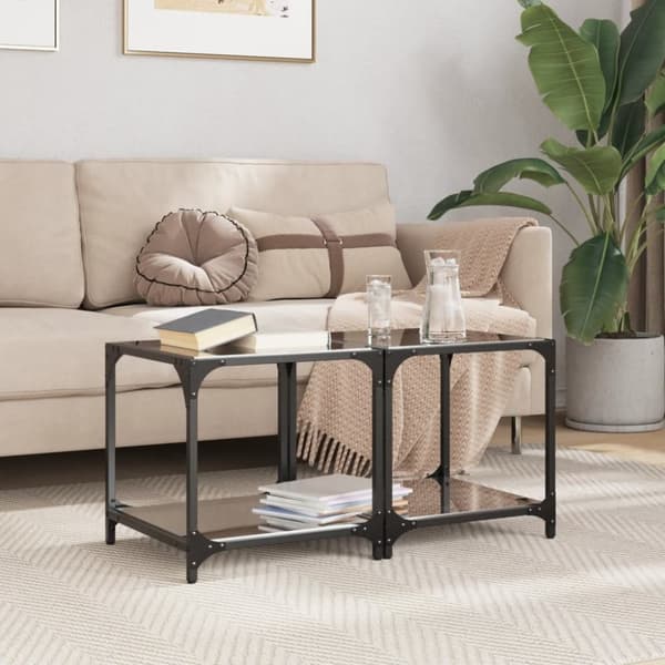 vidaXL sofaborde med sort glastop 2 stk 40x40x40 cm stål