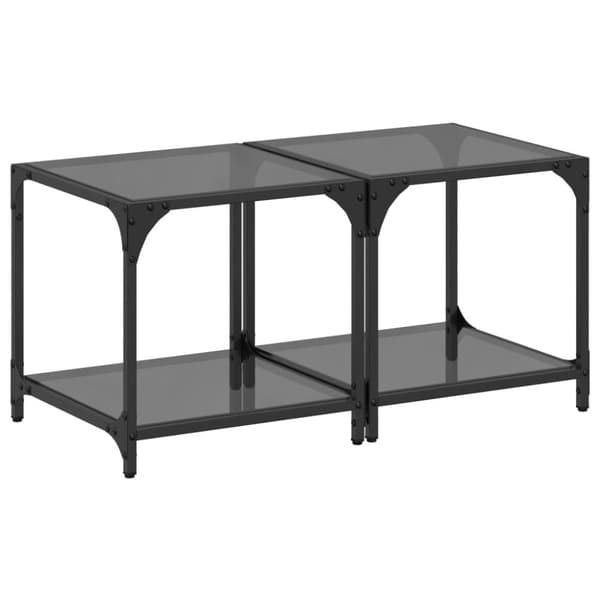 vidaXL sofaborde med sort glastop 2 stk 40x40x40 cm stål