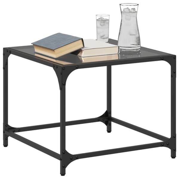 vidaXL sofaborde med sort glastop 2 stk 50x50x40 cm stål