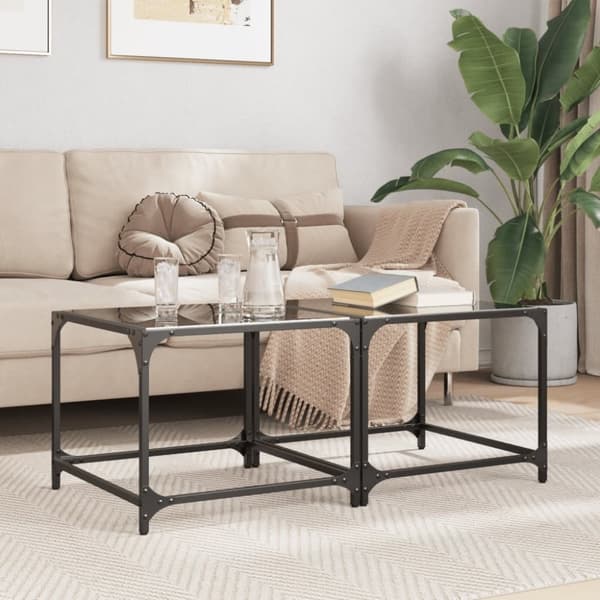 vidaXL sofaborde med sort glastop 2 stk 50x50x40 cm stål