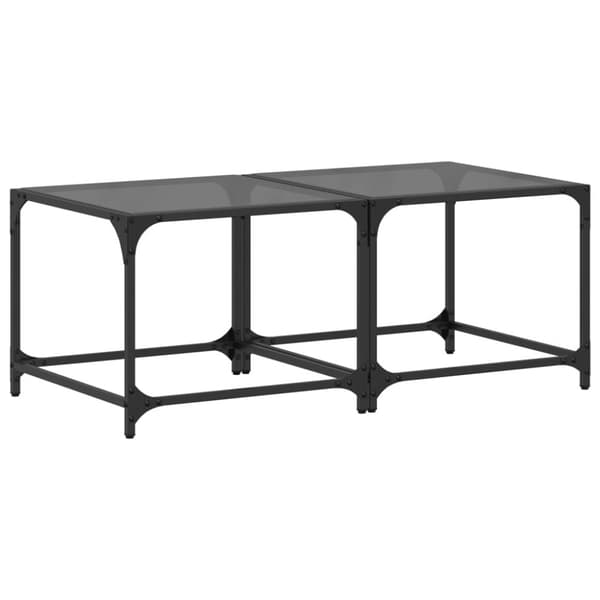 vidaXL sofaborde med sort glastop 2 stk 50x50x40 cm stål