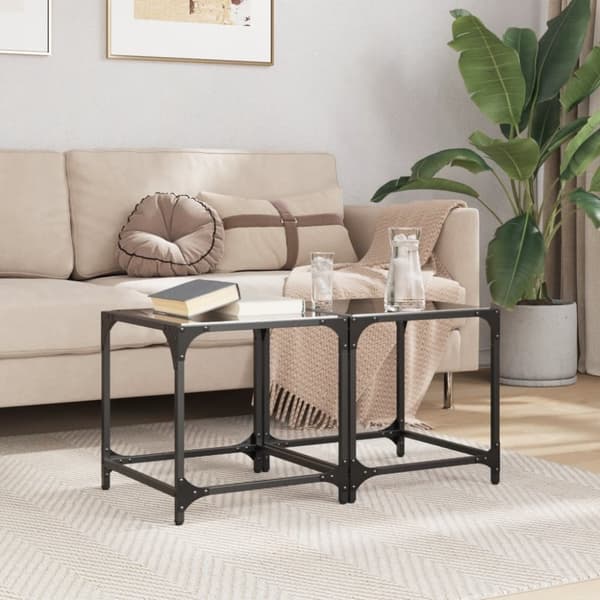 vidaXL sofaborde med sort glastop 2 stk 40x40x40 cm stål