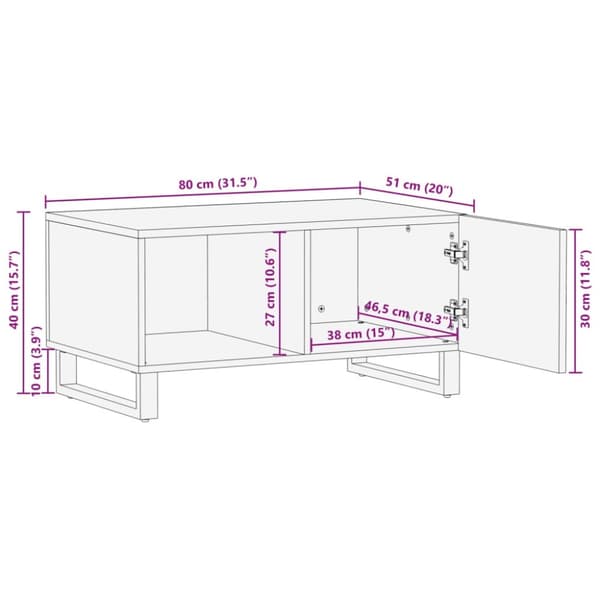 vidaXL sofabord 80x51x40 cm massivt ru mangotræ