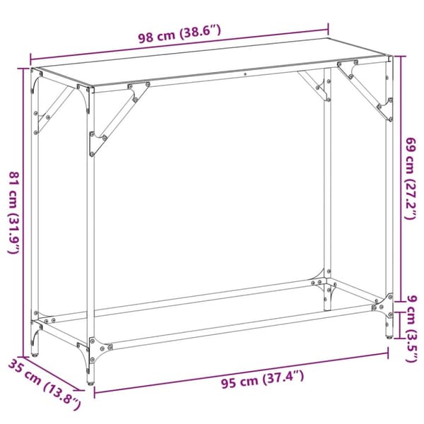 vidaXL Konsolbord med transparent glasskiva 98x35x81 cm stål