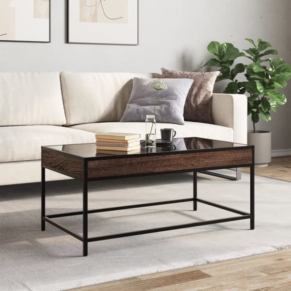 vidaXL sohvapöytä Infinity LED-valoilla ruskea tammi 90x50x41 cm