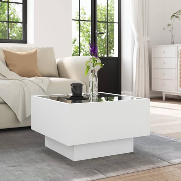 vidaXL sofabord med LED-lys 50x50x30 cm konstrueret træ hvid
