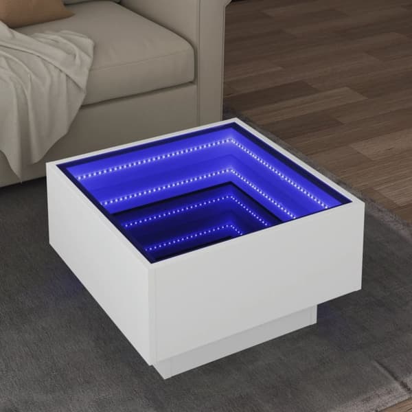 vidaXL sofabord med LED-lys 50x50x30 cm konstrueret træ hvid